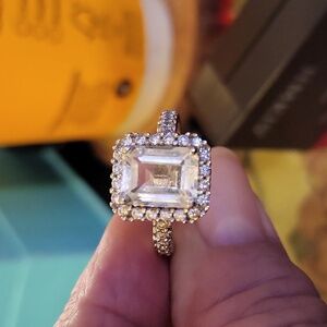 Mossinate Emerald Cut Diamond Ring Size 8